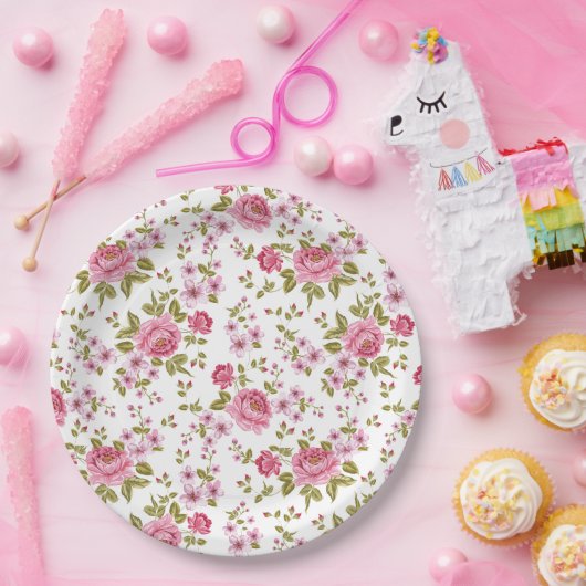 美しいエレガントヴィンテージフローラバラ ペーパープレート (パーティー)