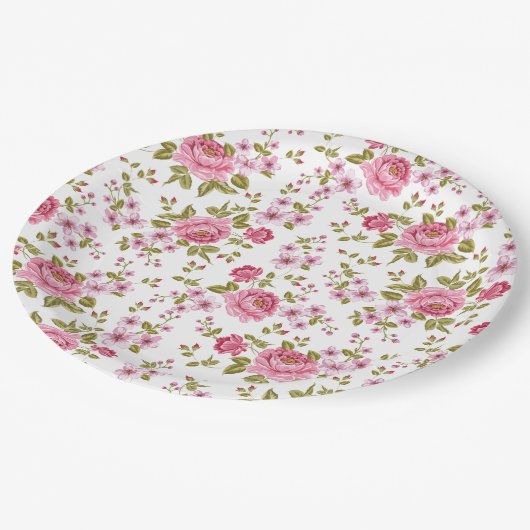 美しいエレガントヴィンテージフローラバラ ペーパープレート (アングル)