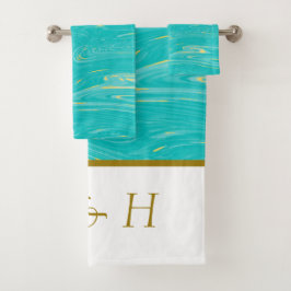 美しいエレガント大理石モダンブルーモノグラム バスタオルセット