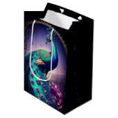 美しいエレガント孔雀の鳥の野生生物アート ミディアムペーパーバッグ (正面アングル)