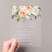 美しいエレガント桃と白のフローラ結婚ズ アクリル招待状 (インサイチュ (ポータブル))