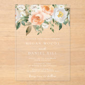 美しいエレガント桃と白のフローラ結婚ズ アクリル招待状 (正面)