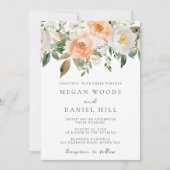 美しいエレガント桃と白のフローラ結婚ズ 招待状 (正面)