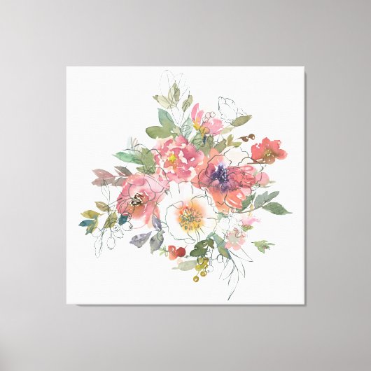 美しいエレガント水彩花の花束アート キャンバスプリント (正面)