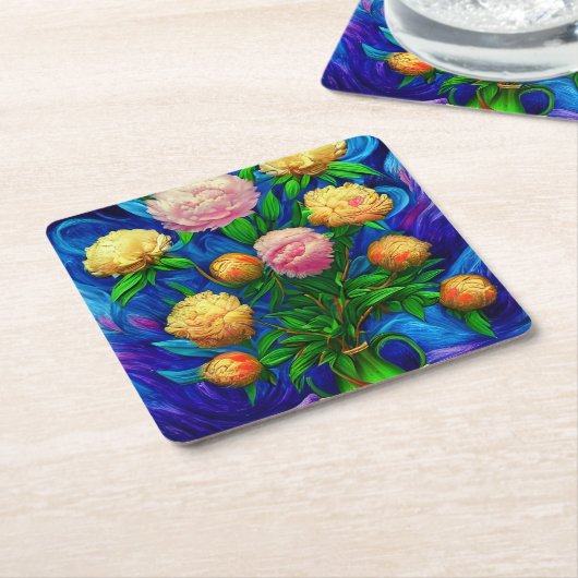 美しいエレガント牡丹コレクション スクエアペーパーコースター (アングル)