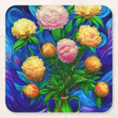 美しいエレガント牡丹コレクション スクエアペーパーコースター (正面)