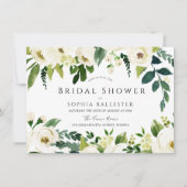 美しいエレガント白フローラブライダルシャワー 招待状 (正面)
