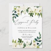 美しいエレガント白フローラ婚約パーティ 招待状 (正面)