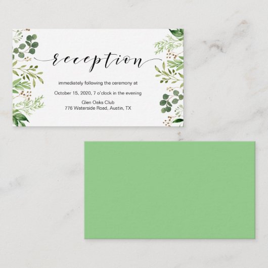 美しいエレガント緑、ウェディングレセプション エンクロージャーカード (正面/裏面)