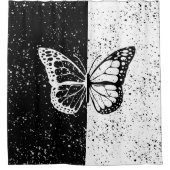 美しいエレガント蝶白黒デイナイト シャワーカーテン (正面)