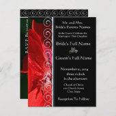 美しいエレガント赤い花結婚式招待状 インビテーションポストカード (正面/裏面)