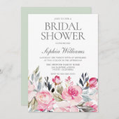 美しいエレガント赤面フラワーズブライダルシャワー 招待状 (正面/裏面)