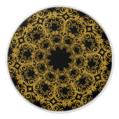 美しいエレガント金ゴールドとブラックディアダムデザイン セラミックノブ (正面)