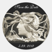 美しいエレガント/お辞儀と花付き女性 ラウンドシール (正面)