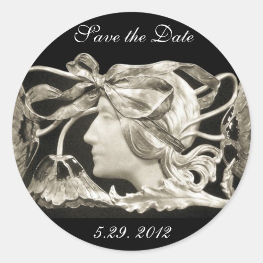 美しいエレガント/お辞儀と花付き女性 ラウンドシール (正面)