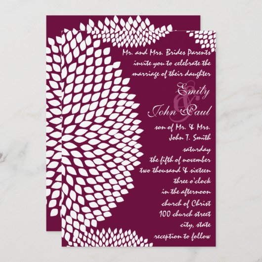 美しいエレガント《植物》百日草結婚式招待状 招待状 (正面/裏面)