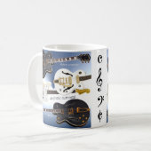 美しいエレキギターの装飾が付いている白いマグ コーヒーマグカップ (正面左)