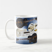 美しいエレキギターの装飾が付いている白いマグ コーヒーマグカップ (左)