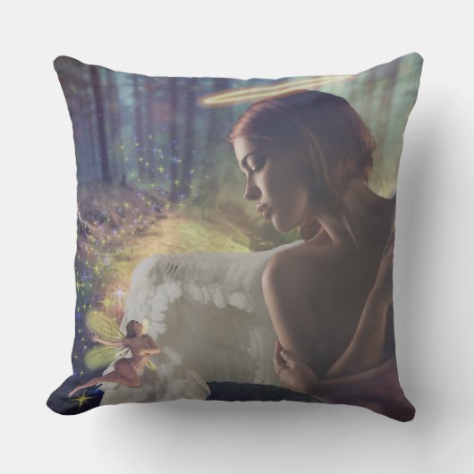 美しいエンジェルと妖精ファンタジーアート クッション (正面)