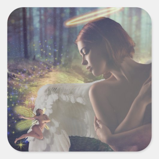 美しいエンジェルと妖精ファンタジーアート スクエアシール (正面)