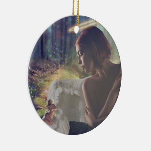 美しいエンジェルと妖精ファンタジーアート セラミックオーナメント (右)