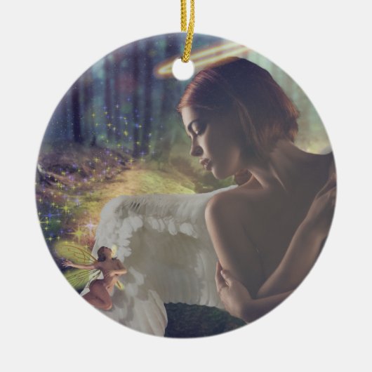 美しいエンジェルと妖精ファンタジーアート セラミックオーナメント (正面)