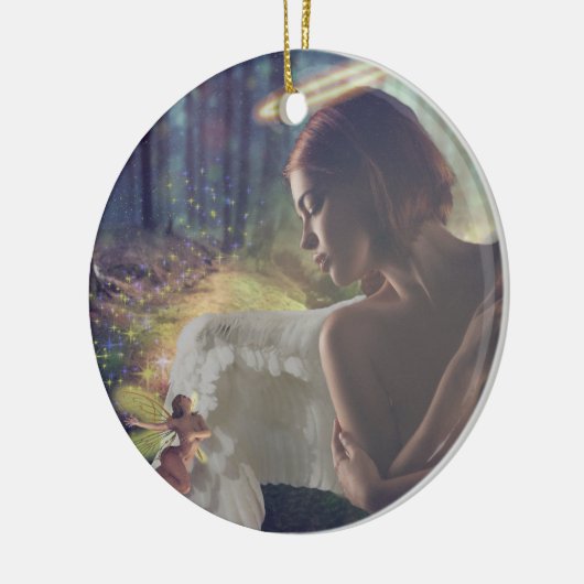 美しいエンジェルと妖精ファンタジーアート セラミックオーナメント (左)