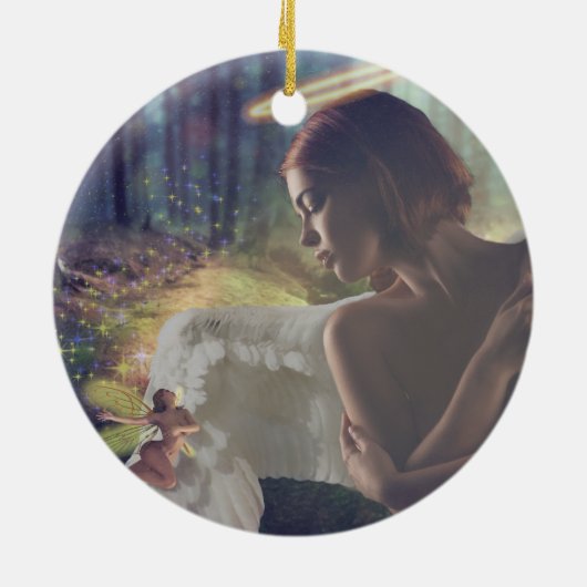 美しいエンジェルと妖精ファンタジーアート セラミックオーナメント (裏面)