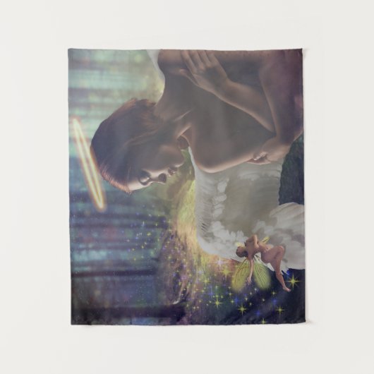 美しいエンジェルと妖精ファンタジーアート タペストリー (正面)