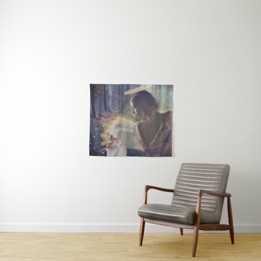 美しいエンジェルと妖精ファンタジーアート タペストリー (インサイチュ(横))