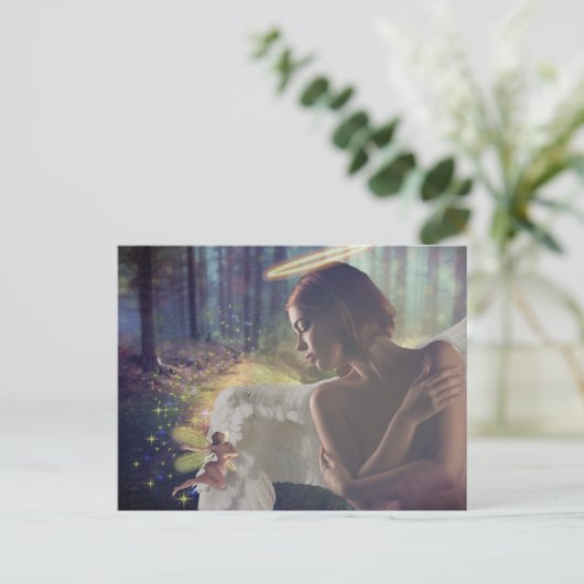 美しいエンジェルと妖精ファンタジーアート ポストカード (スタンド正面)