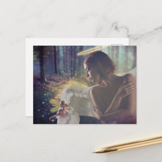 美しいエンジェルと妖精ファンタジーアート ポストカード (正面/裏面インサイチュ)