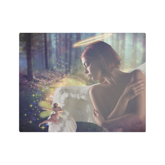 美しいエンジェルと妖精ファンタジーアート メタルプリント (正面)
