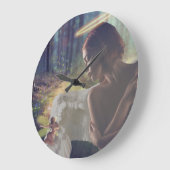 美しいエンジェルと妖精ファンタジーアート ラージ壁時計 (傾斜)