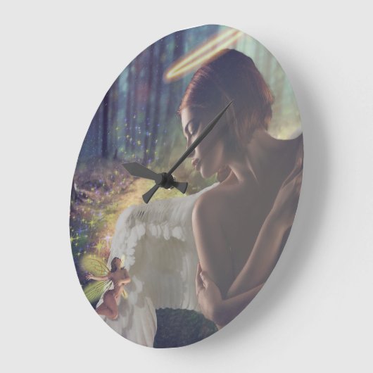 美しいエンジェルと妖精ファンタジーアート ラージ壁時計 (傾斜)