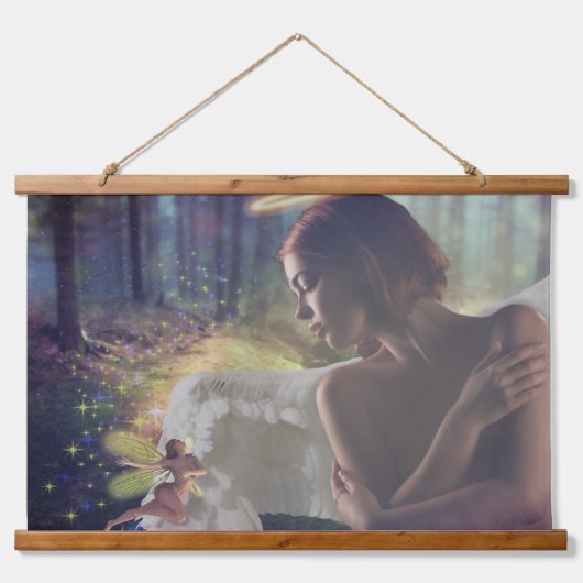 美しいエンジェルと妖精ファンタジーアート 吊り下げ型タペストリー (正面)