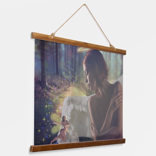 美しいエンジェルと妖精ファンタジーアート 吊り下げ型タペストリー (傾斜あり)
