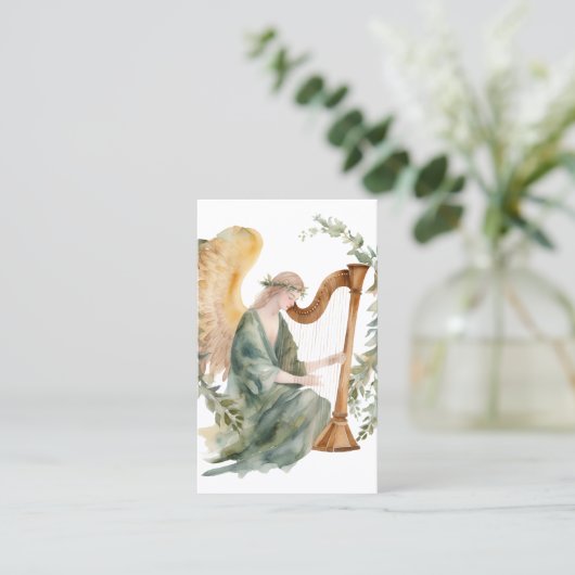 美しいエンジェル遊ズ・ハープ・ウォーター・カラー 名刺 (スタンド正面)