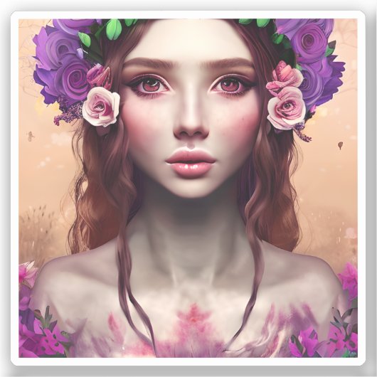 美しいエンチャントレスファンタジーAIアート シール (正面)