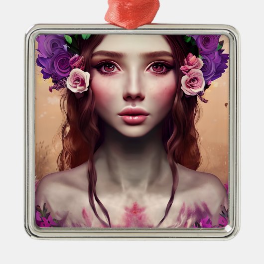 美しいエンチャントレスファンタジーAIアート メタルオーナメント (正面)