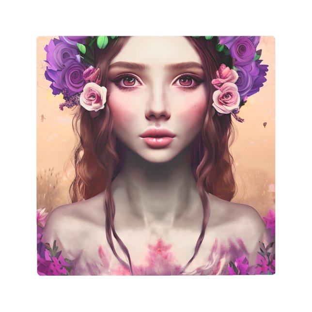 美しいエンチャントレスファンタジーAIアート メタルプリント (正面)