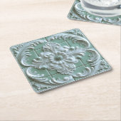 美しいエンボスタイルホワイトライトグリーン スクエアペーパーコースター (アングル)