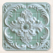 美しいエンボスタイルホワイトライトグリーン スクエアペーパーコースター (正面)