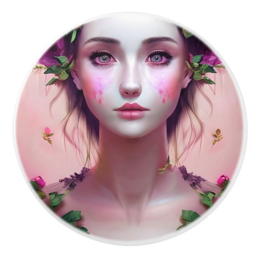 美しいエーテル魅惑の女性ファンタジーアート セラミックノブ (正面)