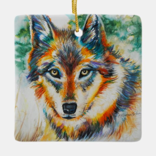 美しいオオカミのオーナメント セラミックオーナメント (正面)