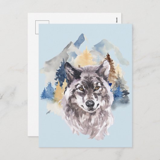 美しいオオカミの頭の水色の森 シーズンポストカード (正面/裏面)