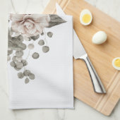 美しいオフホワイト&レッドローズフローラブーケ キッチンタオル (四つ折り)