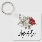 美しいオフホワイト&レッドローズフローラブーケ キーホルダー (正面)