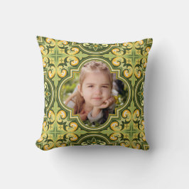 美しいオリーブと黄色のアズレホスカスタムト、写真 クッション