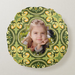 美しいオリーブと黄色のアズレホスカスタムト、写真 ラウンドクッション